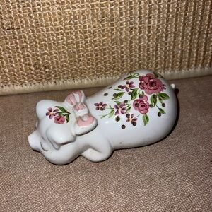 Avon Vintage 70s Floral White Ceramic Pig Figurine